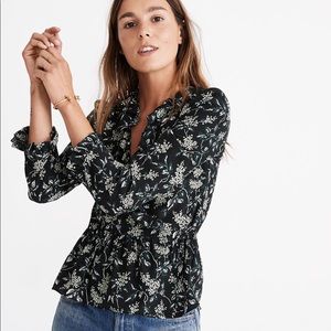 Madewell Silk Ruffle-Hem Wrap Top in Antique Flora